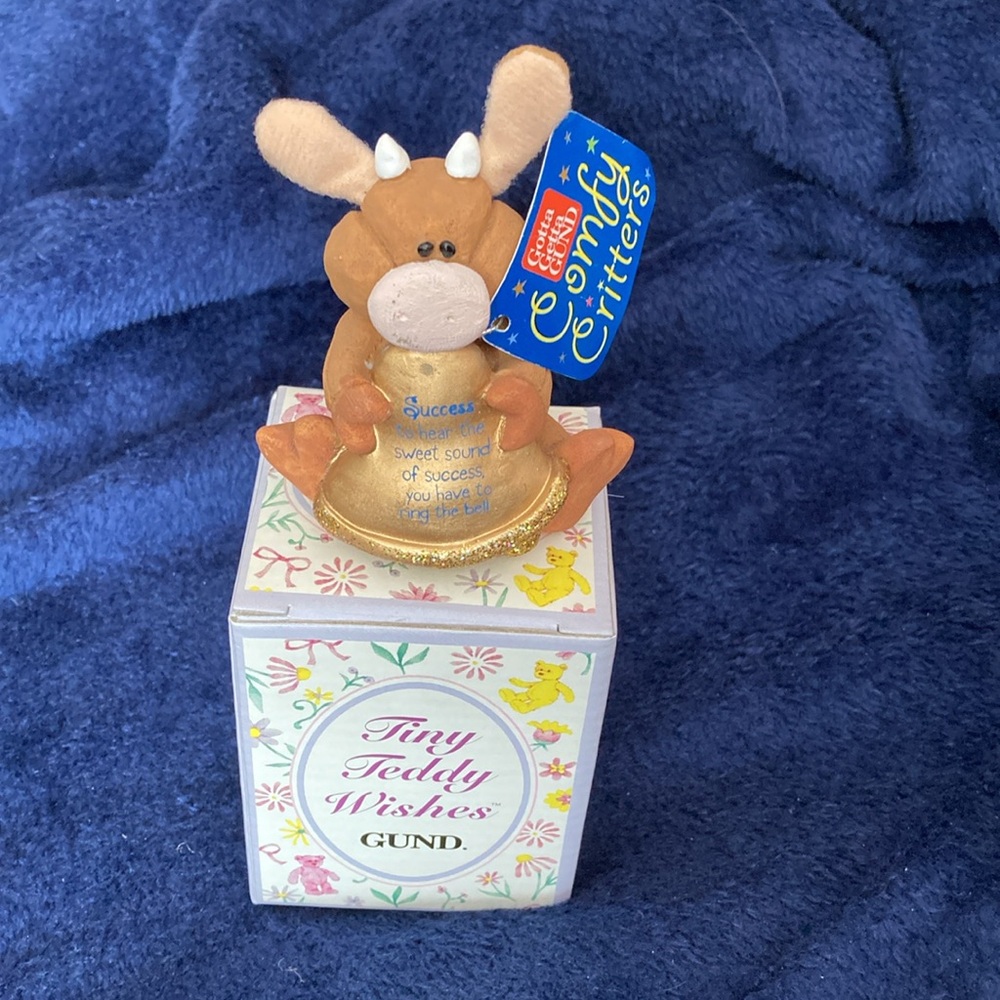 NWOT - Vintage GUND Comfy Critters Cow Figurine - Tiny Teddy Wishes